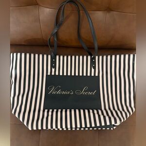 Victoria's Secret Black and White Striped Tote Bag